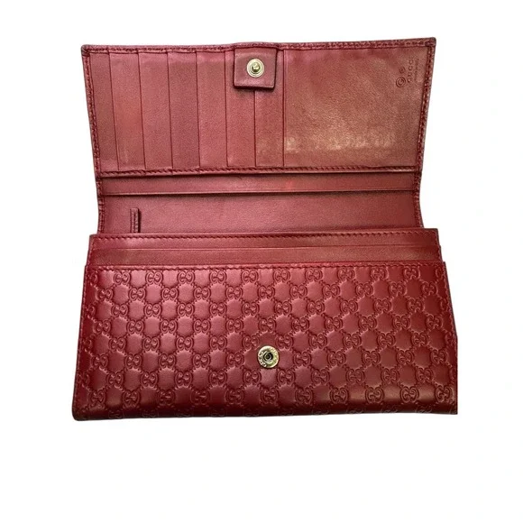 Auth Gucci Wallet Micro Guccissima Continental Flap Leather Wallet 449396 Red - Picture 2 of 16